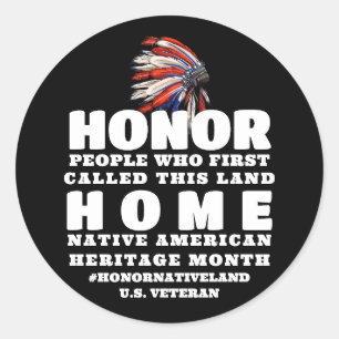 Native American Heritage Month Headdress Veteran Classic Round Sticker