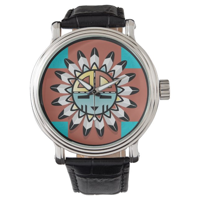 Native American Hopi Kachina Tribal Art Design Watch (Front)