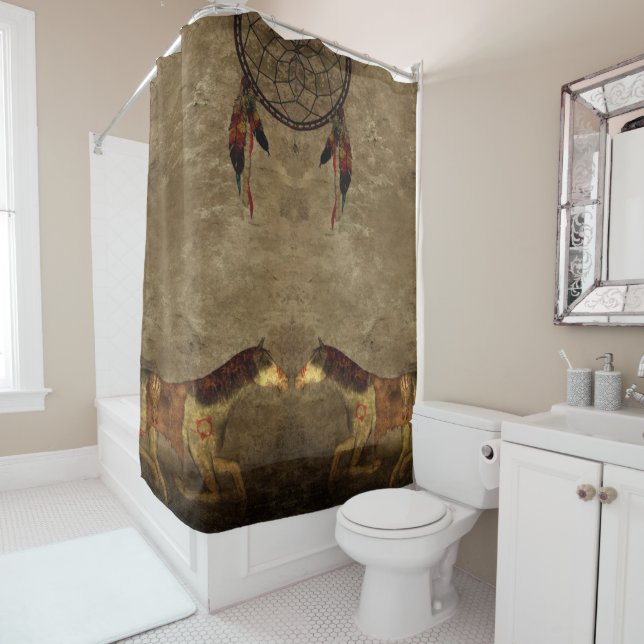 Native American Horses & Dream Catcher Shower Curtain (In Situ)