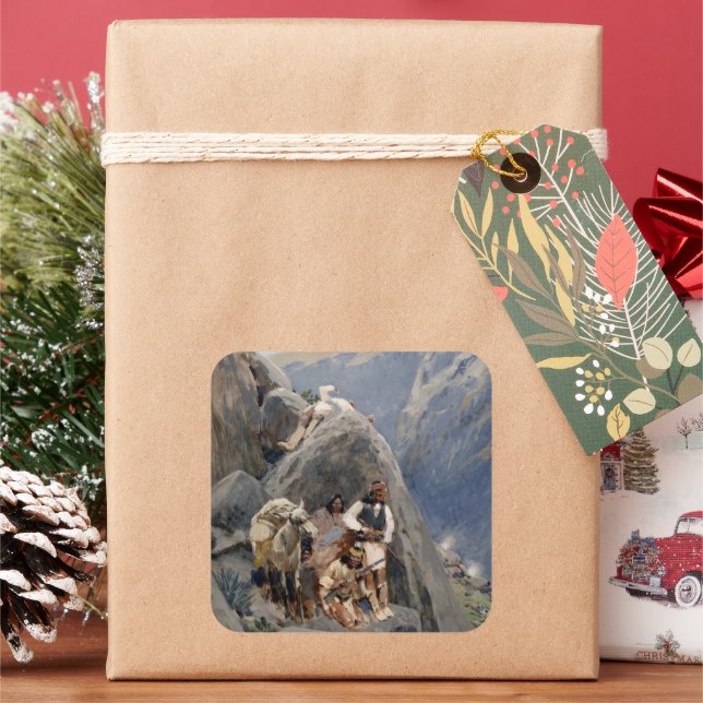 Native American Icons: Apache Warriors, US Cavalry Square Sticker (Holiday)