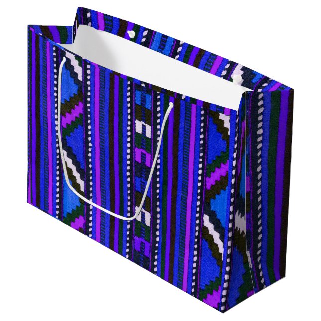 Native American Indian blue texture design Large Gift Bag (Front Angled)