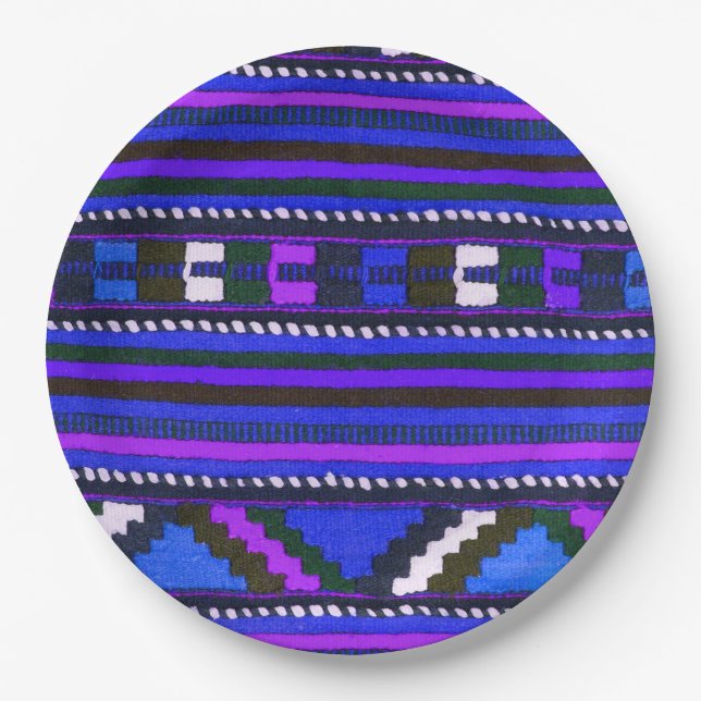 Native American Indian blue texture design Paper Plate (Front)