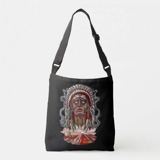 Native American Indian Chief Headdress Crossbody Bag (Front)