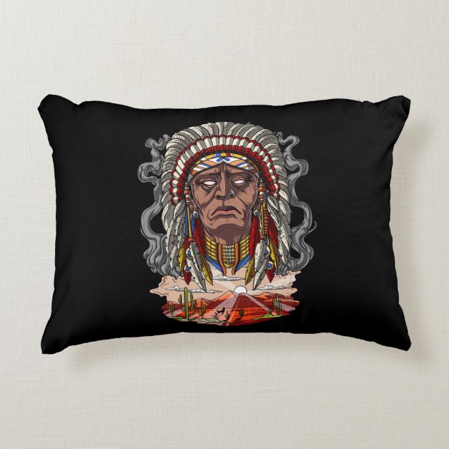 Native American Indian Chief Headdress Decorative Cushion (Front)