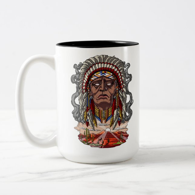 Native American Indian Chief Headdress Two-Tone Coffee Mug (Left)