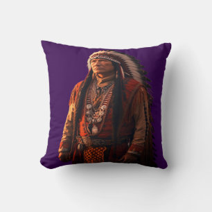 Native American Indian Chief In Full Dress on a  Cushion