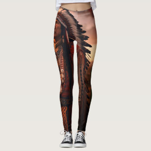 Native American Indian Chief on Customised Modern Leggings