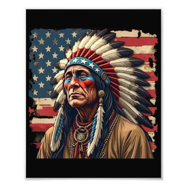 Native American Indian Chief Patriotic American  Photo Print (Front)