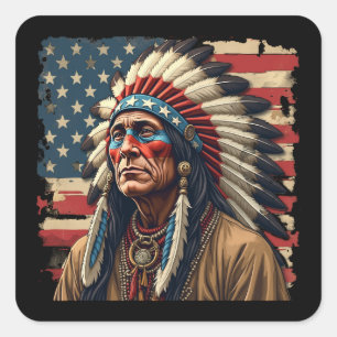 Native American Indian Chief Patriotic American  Square Sticker