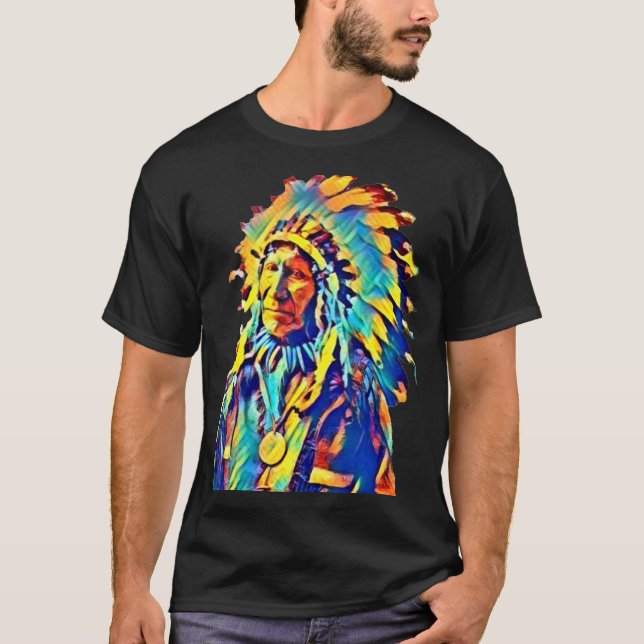 Native American Indian Chief Red Cloud Colourful   T-Shirt (Front)