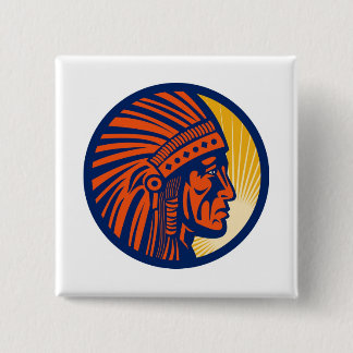 native american indian chief  side view 15 cm square badge