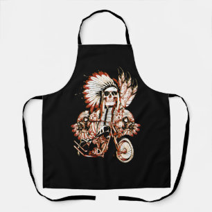 Native American Indian Chief Skull Motorcycle Head Apron