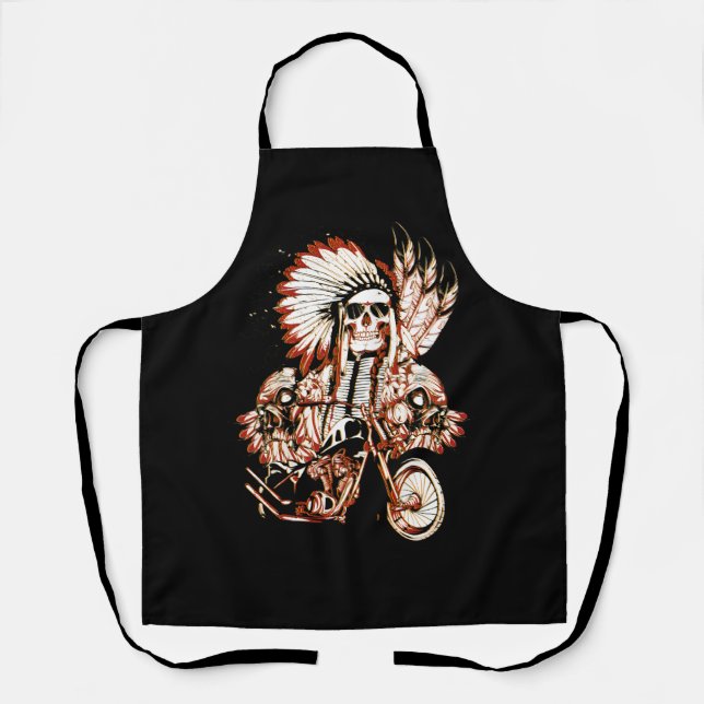 Native American Indian Chief Skull Motorcycle Head Apron (Front)