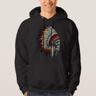 Native American Indian Chief Skull Motorcycle Head Hoodie