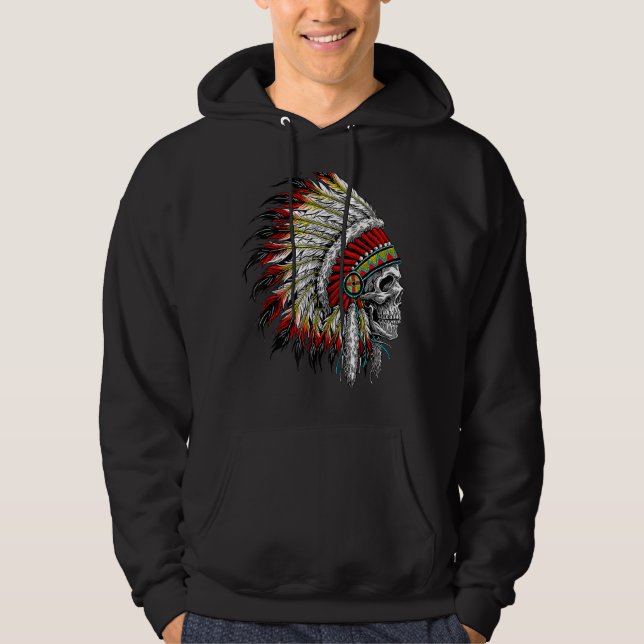 Native American Indian Chief Skull Motorcycle Head Hoodie (Front)