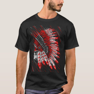 Native American Indian Chief Skull Motorcycle Head T-Shirt