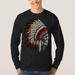 Native American Indian Chief Skull Motorcycle Head T-Shirt