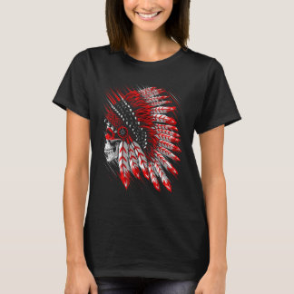 Native American Indian Chief Skull Motorcycle Head T-Shirt