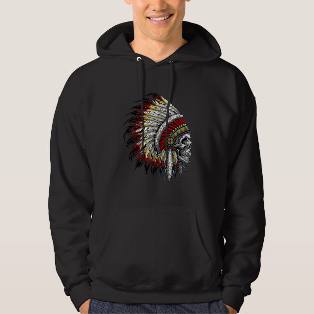 Native American Indian Chief Skull Motorcycle Hoodie (Front)
