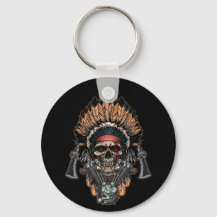Native American Indian Chief Skull Motorcycle Key Ring