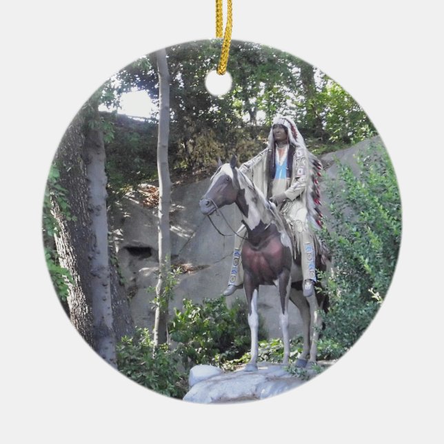 Native American Indian Chief with Horse Ceramic Tree Decoration (Front)