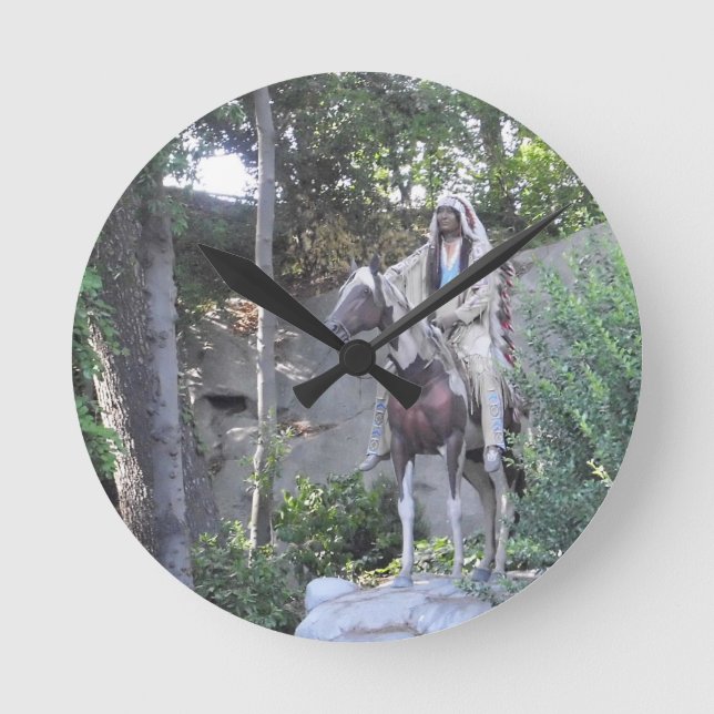 Native American Indian Chief with Horse Round Clock (Front)
