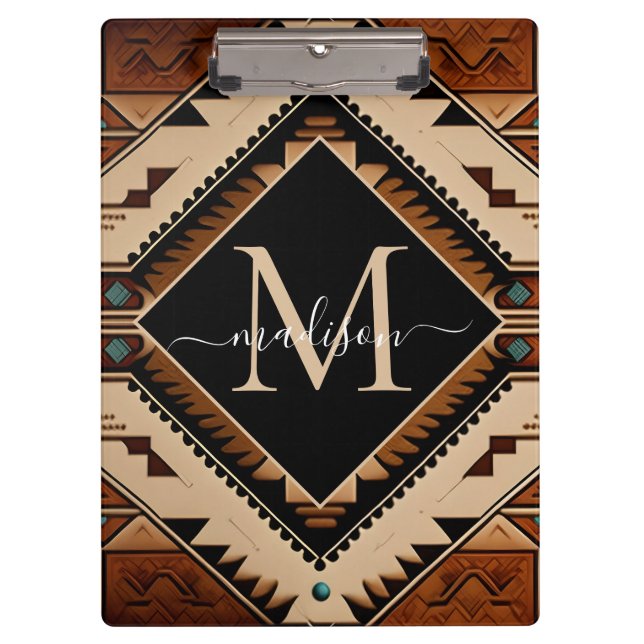 Native American Indian Culture Boho Style Monogram Clipboard (Front)
