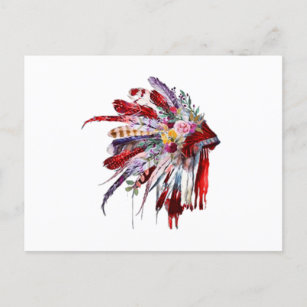Native american indian flowers featehrs silhoutte postcard