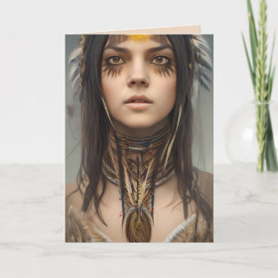 NATIVE AMERICAN INDIAN GIRL ART BIRTHDAY  CARD