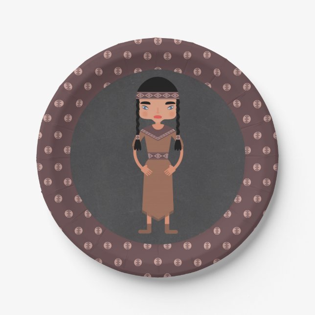 Native American Indian Girl Birthday Party Paper Plate (Front)