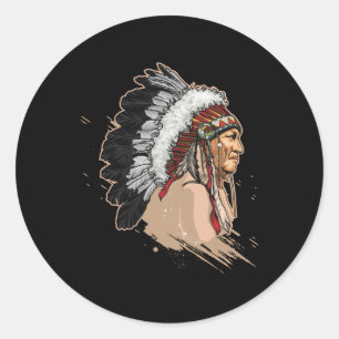 Native American Indian Headdress Classic Round Sticker