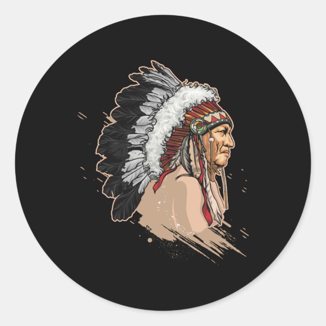 Native American Indian Headdress Classic Round Sticker (Front)