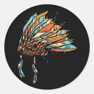 Native American Indian Headdress Costume Jewelry Classic Round Sticker