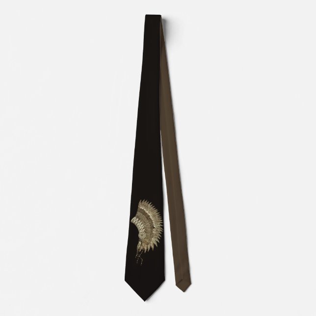 Native American Indian Headdress, Shades of Brown Tie (Front)