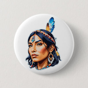 Native American Indian Lady 6 Cm Round Badge