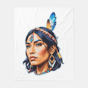 Native American Indian Lady Fleece Blanket