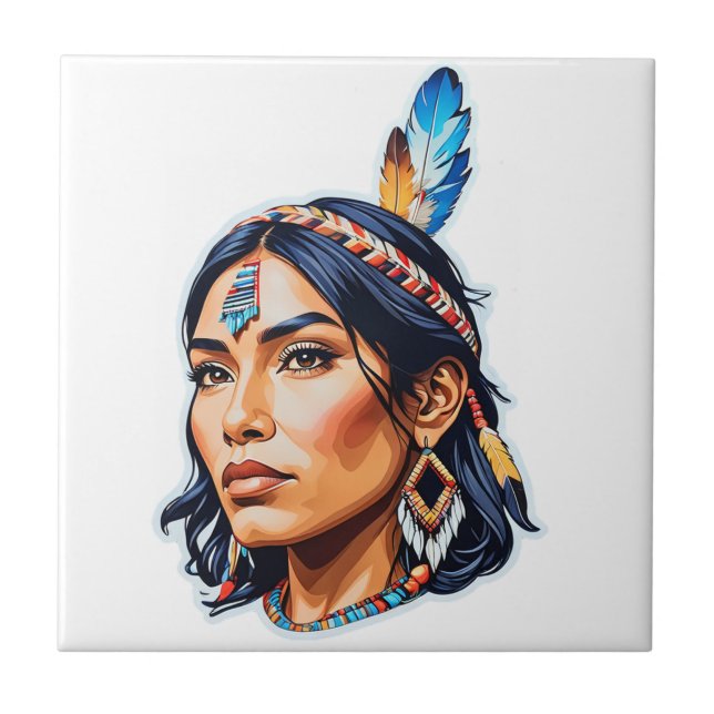Native American Indian Lady Tile (Front)