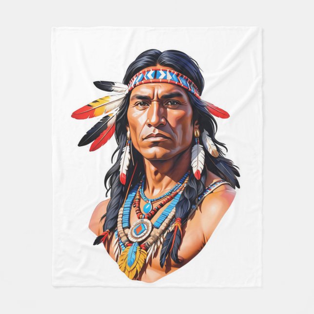 Native American Indian Man Fleece Blanket (Front)