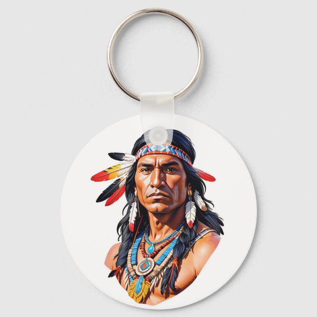 Native American Indian Man Key Ring (Front)