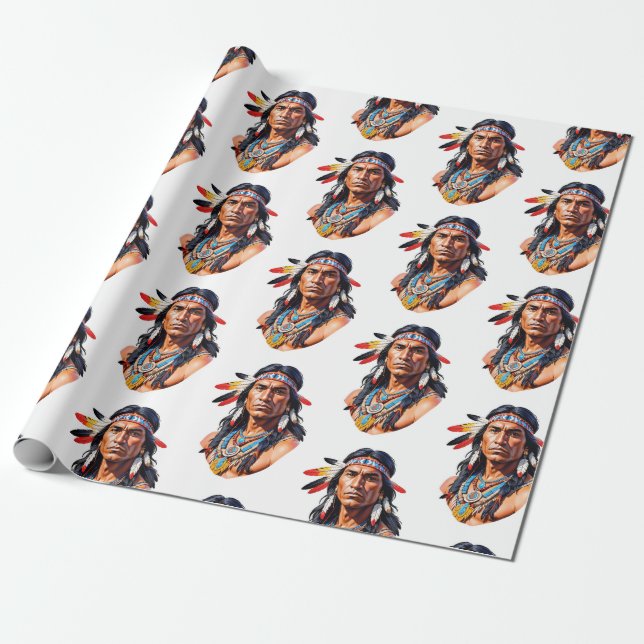 Native American Indian Man Wrapping Paper (Unrolled)