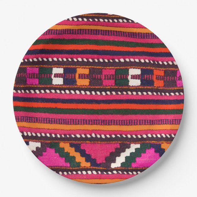 Native American Indian pink texture design Paper Plate (Front)