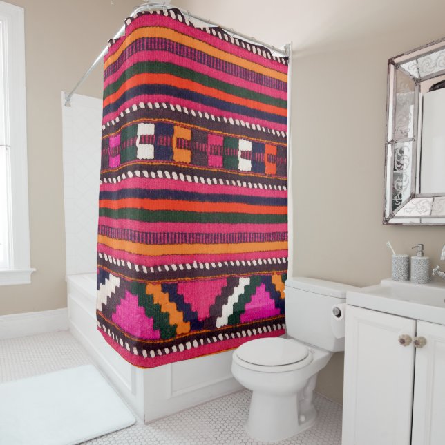 Native American Indian pink texture design Shower Curtain (In Situ)