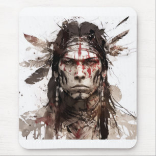 Native American Indian Portrait Warrior Painting Mouse Mat