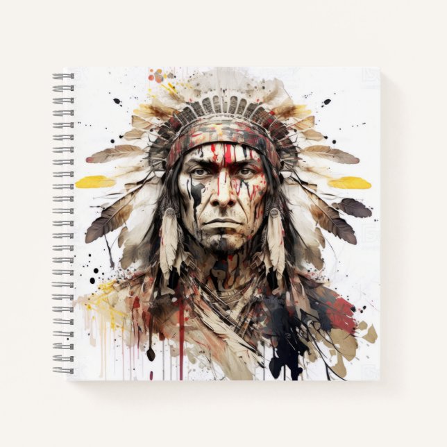 Native American Indian Portrait Warrior Painting Notebook (Front)