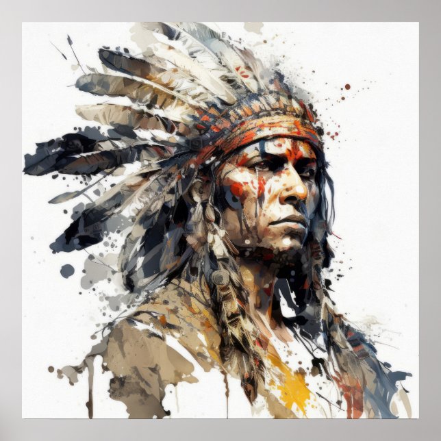 Native American Indian Portrait Warrior Painting  Poster (Front)
