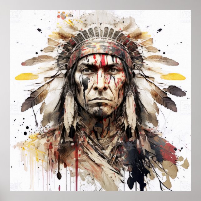 Native American Indian Portrait Warrior Painting Poster (Front)