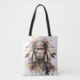 Native American Indian Portrait Warrior Painting Tote Bag