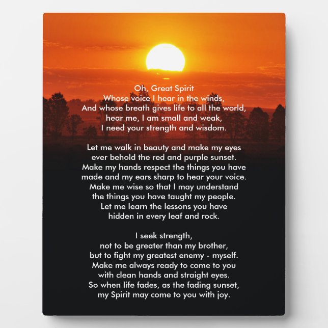 Native American Indian Prayer Plaque (Front)