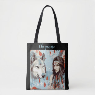Native American - Indian Princess and Wolf  Tote Bag