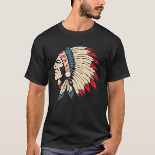 Native American Indian Skull Eagle Feather Headdre T-Shirt